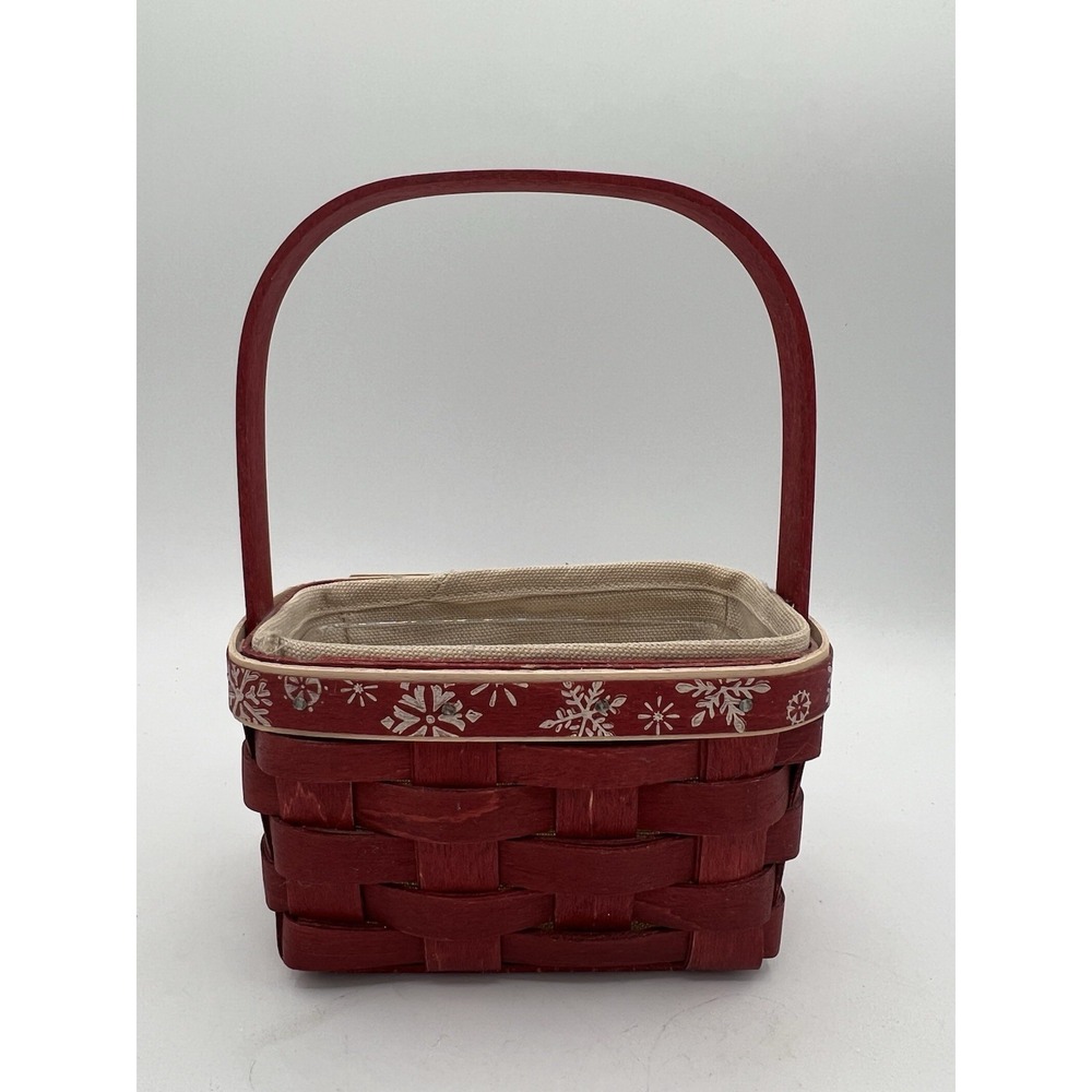 🌟 Longaberger 2010 Falling Snow Gift Basket w/ Liner & Protector- Red 🎄